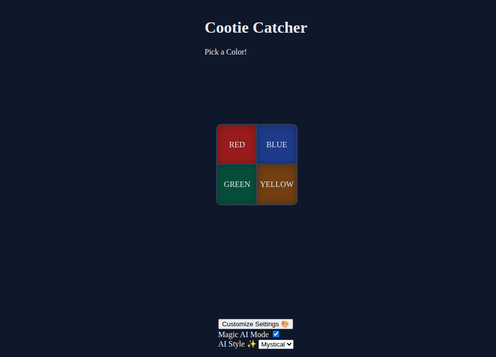 Screenshot of the Magic Cootie Catcher
